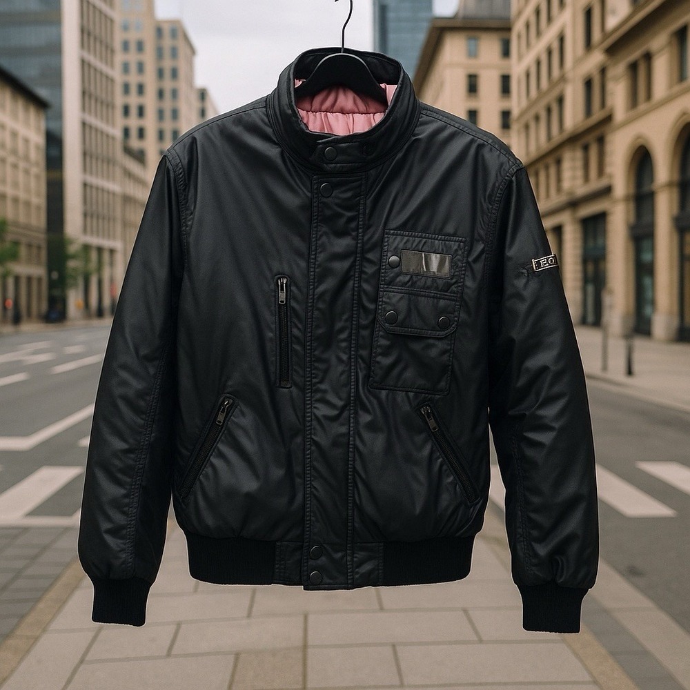 Ispo International Black Bomber Jacket Windbreaker Sz M Moto Style 80s 90s
